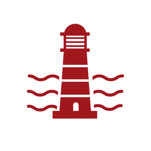 Symbol eines Leuchtturms mit Wellen